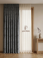 Premium Dokulu Fon Perde – Mavi ve Antrasit
