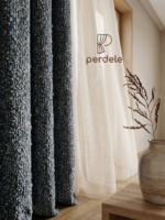 Premium Dokulu Fon Perde – Mavi ve Antrasit - Görsel 2